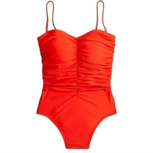 NWT J. Crew Ruched Sweetheart Neckline One Piece Swimsuit Bathing Suit RED